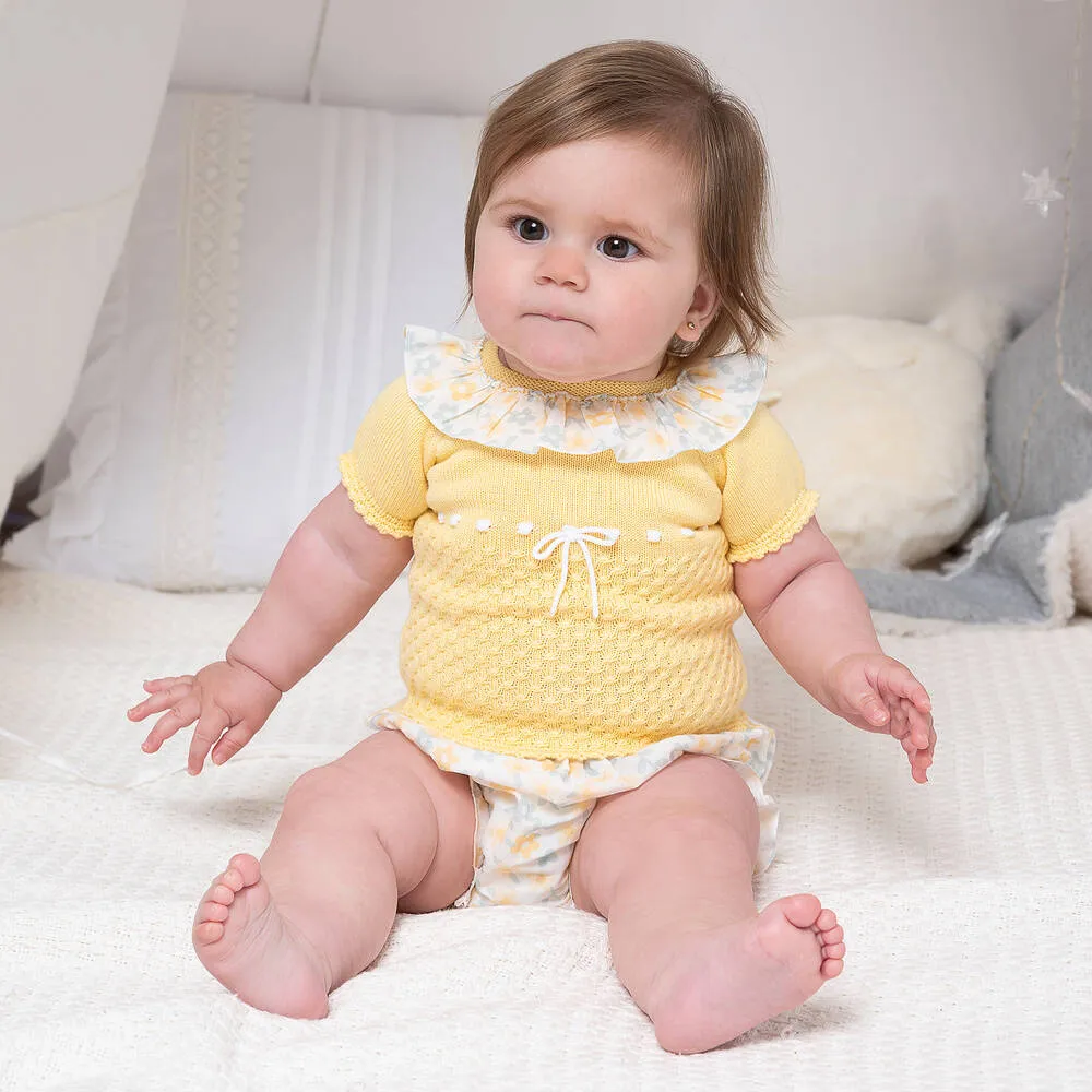 Baby Girls Yellow Floral Knit Shorts Set