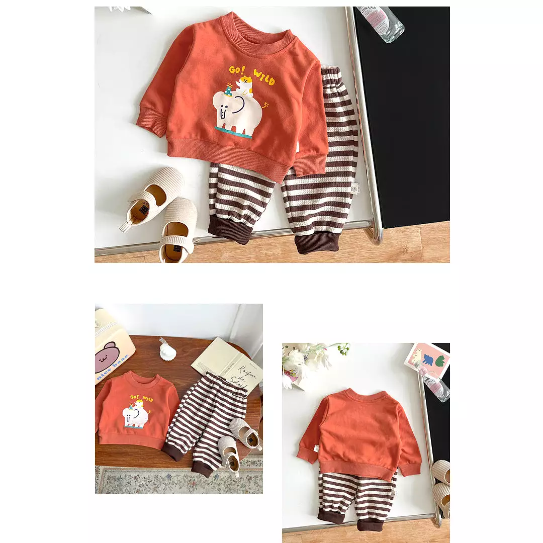 Baby Kid Girls Striped Cartoon Print Tops And Pants Wholesale 230828377