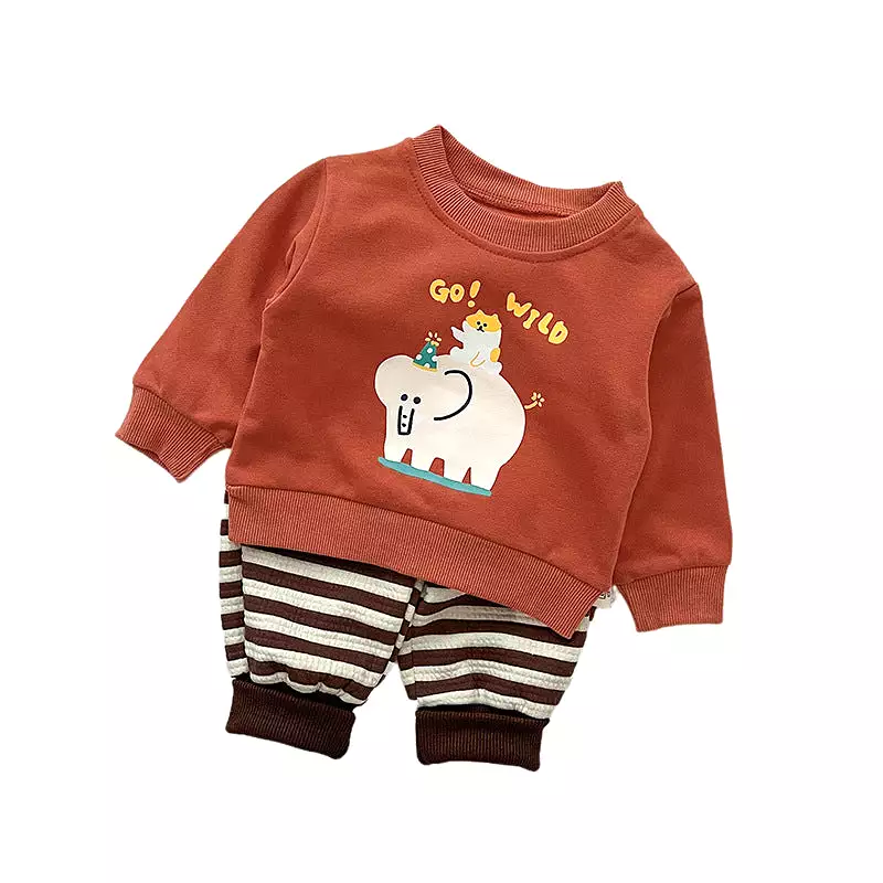 Baby Kid Girls Striped Cartoon Print Tops And Pants Wholesale 230828377