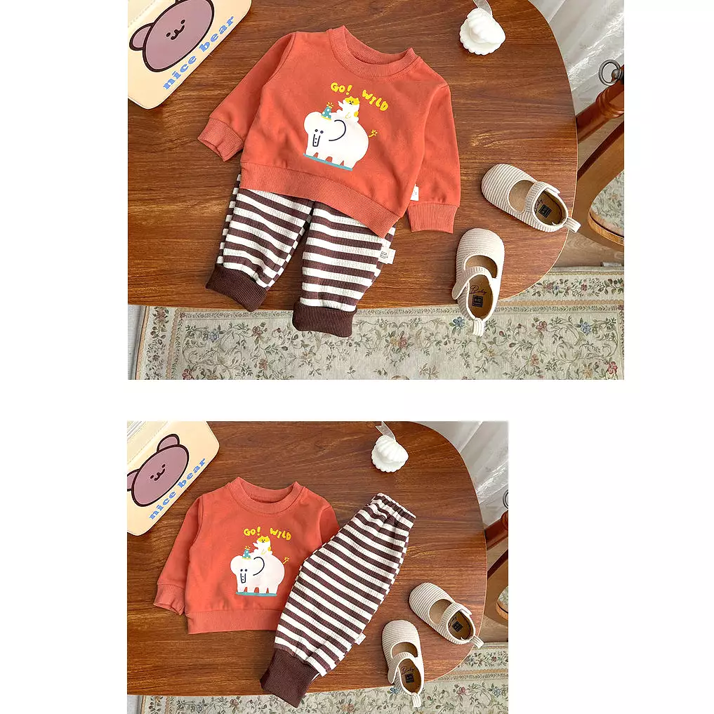 Baby Kid Girls Striped Cartoon Print Tops And Pants Wholesale 230828377