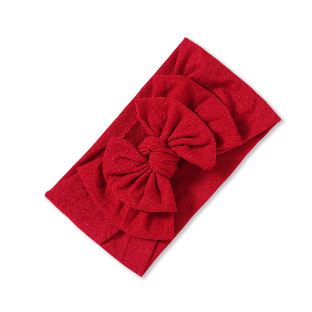 Baby Soft n Stretchy Double Bow Plain Headband — Cherry