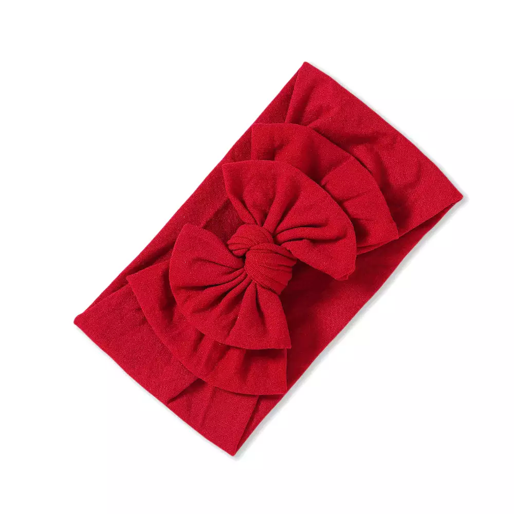 Baby Soft n Stretchy Double Bow Plain Headband — Cherry