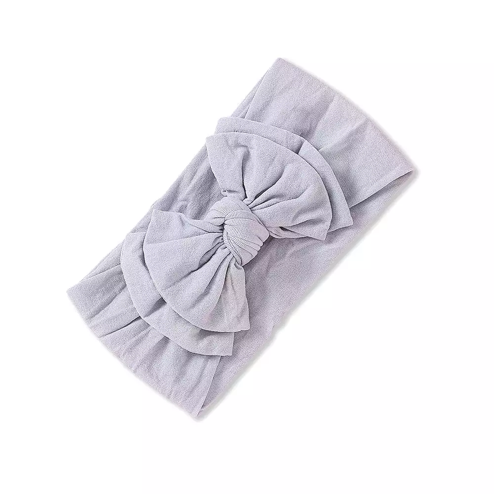 Baby Soft n Stretchy Double Bow Plain Headband — Cloud