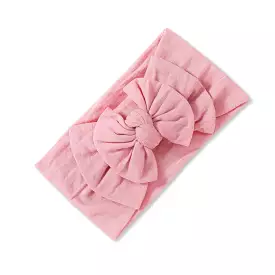 Baby Soft n Stretchy Double Bow Plain Headband — Flamingo