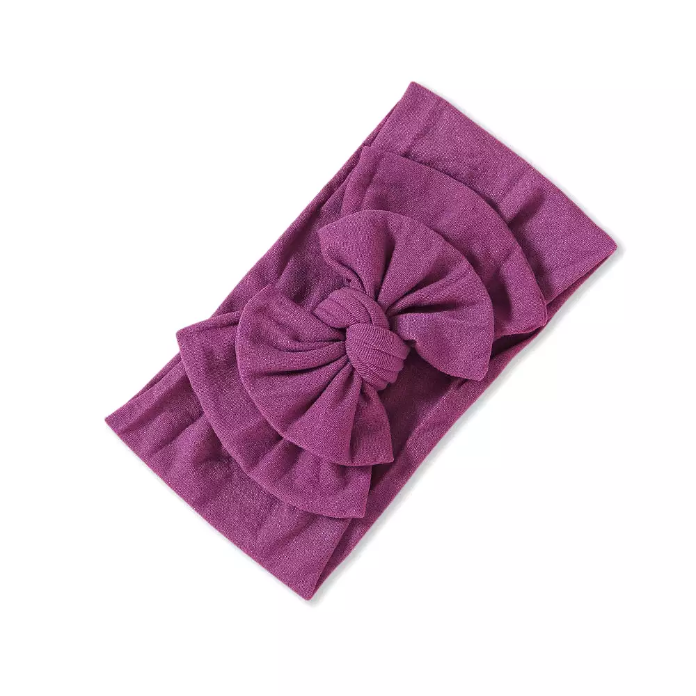 Baby Soft n Stretchy Double Bow Plain Headband — Mauve