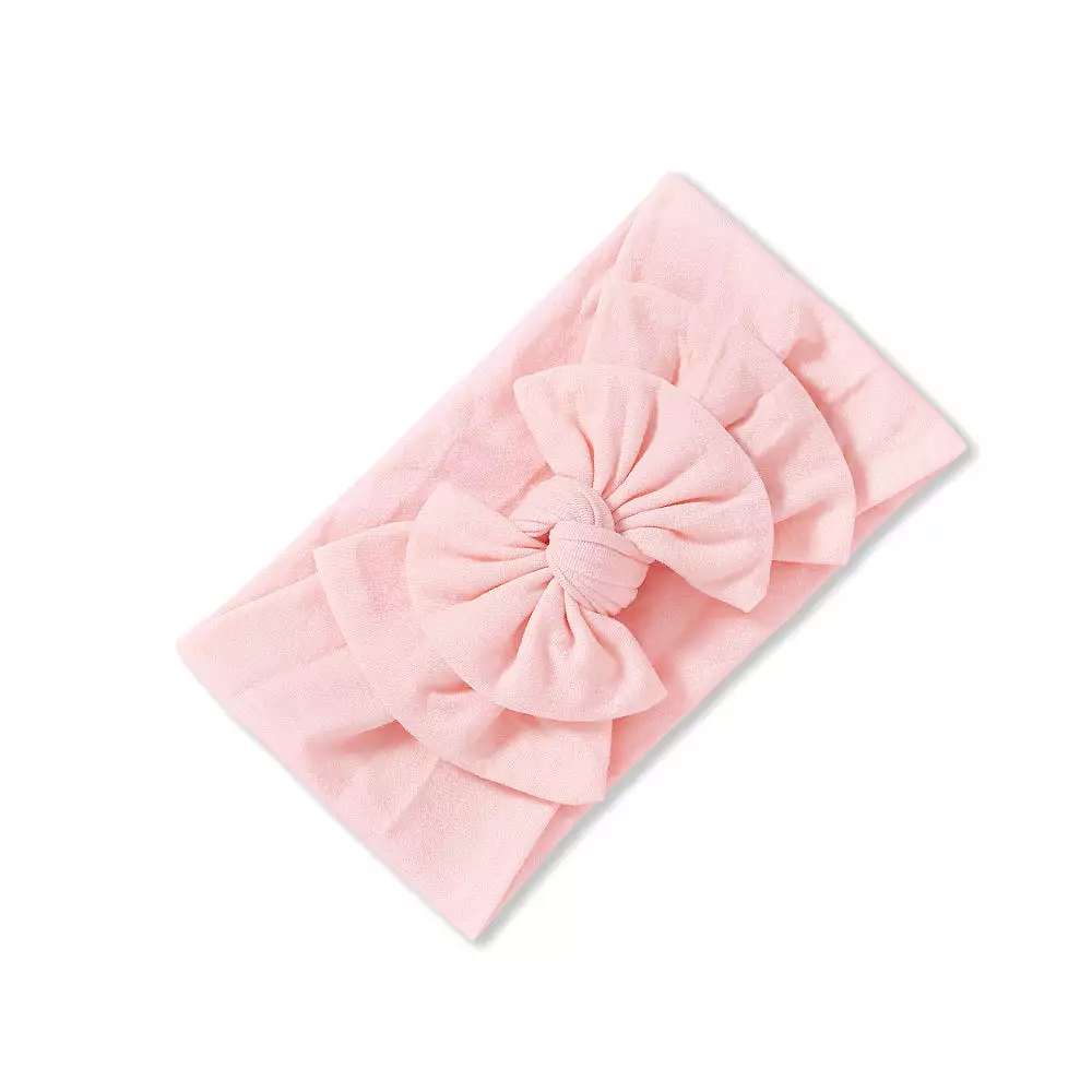 Baby Soft n Stretchy Double Bow Plain Headband — Pale Pink