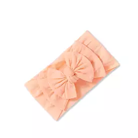 Baby Soft n Stretchy Double Bow Plain Headband — Peach