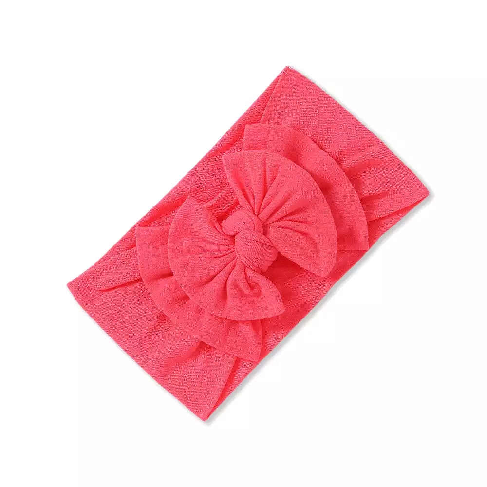 Baby Soft n Stretchy Double Bow Plain Headband — Punch