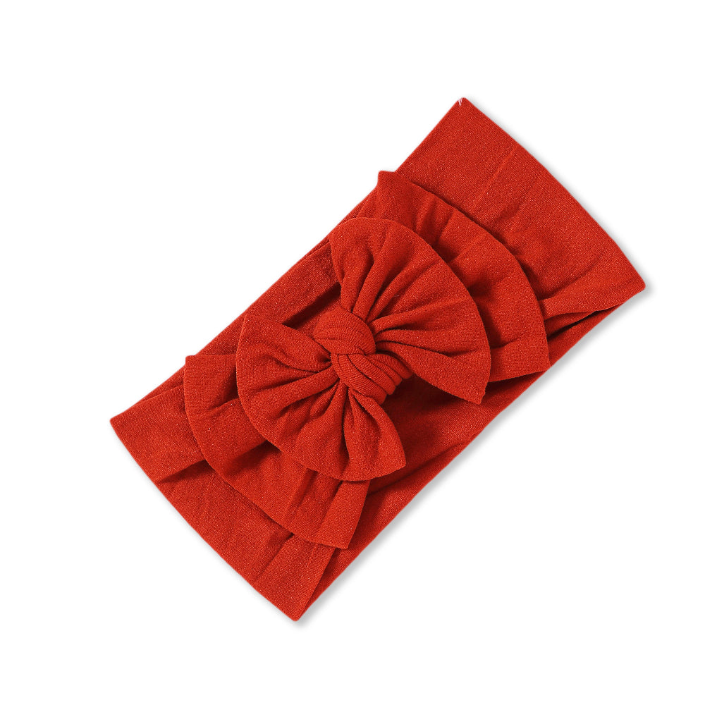 Baby Soft n Stretchy Double Bow Plain Headband — Rouge