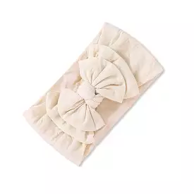 Baby Soft n Stretchy Double Bow Plain Headband — Sand