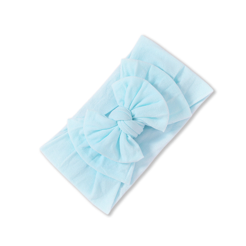 Baby Soft n Stretchy Double Bow Plain Headband — Sky