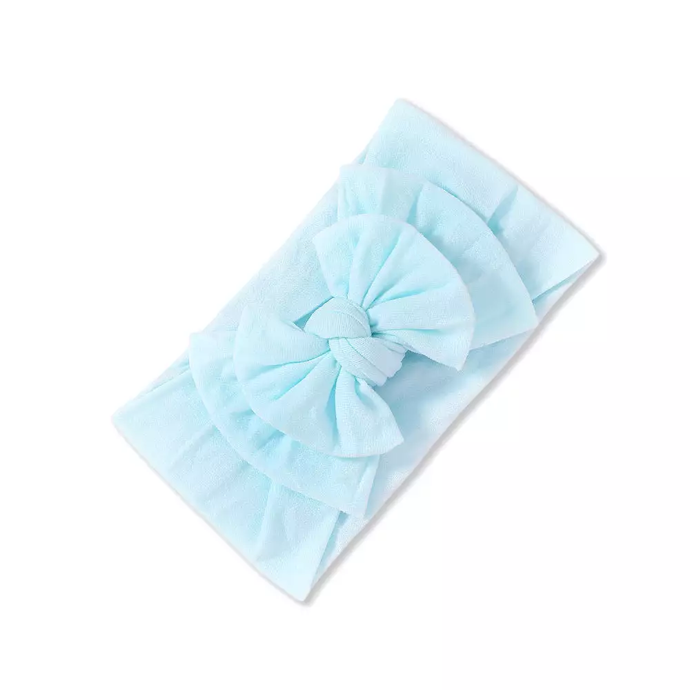 Baby Soft n Stretchy Double Bow Plain Headband — Sky