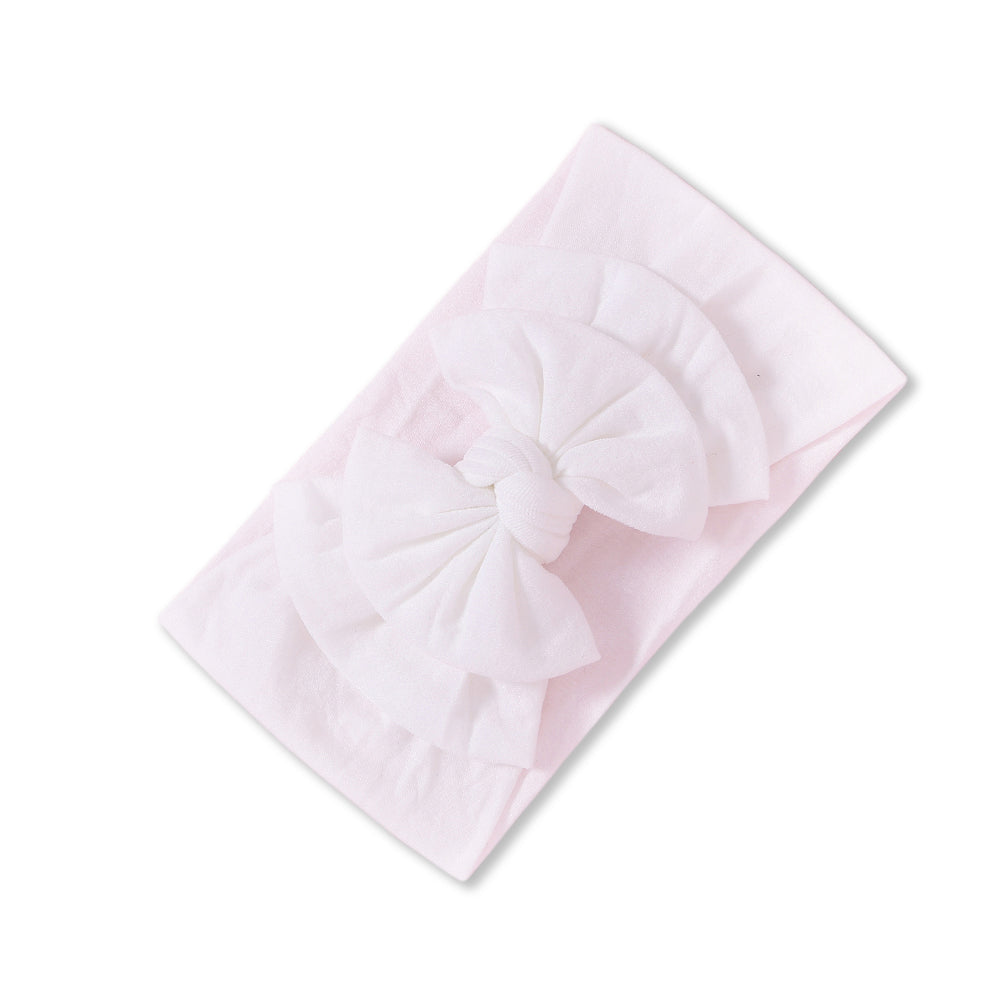 Baby Soft n Stretchy Double Bow Plain Headband — White