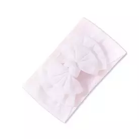 Baby Soft n Stretchy Double Bow Plain Headband — White