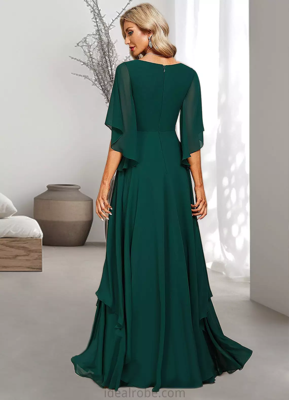 Beatrice A-line V-Neck Floor-Length Chiffon Mother of the Bride Dress With Beading Appliques Lace Sequins STKP0021682