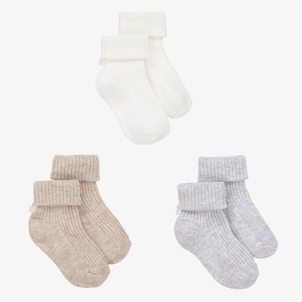 Beige Cotton Baby Socks (3 Pack)