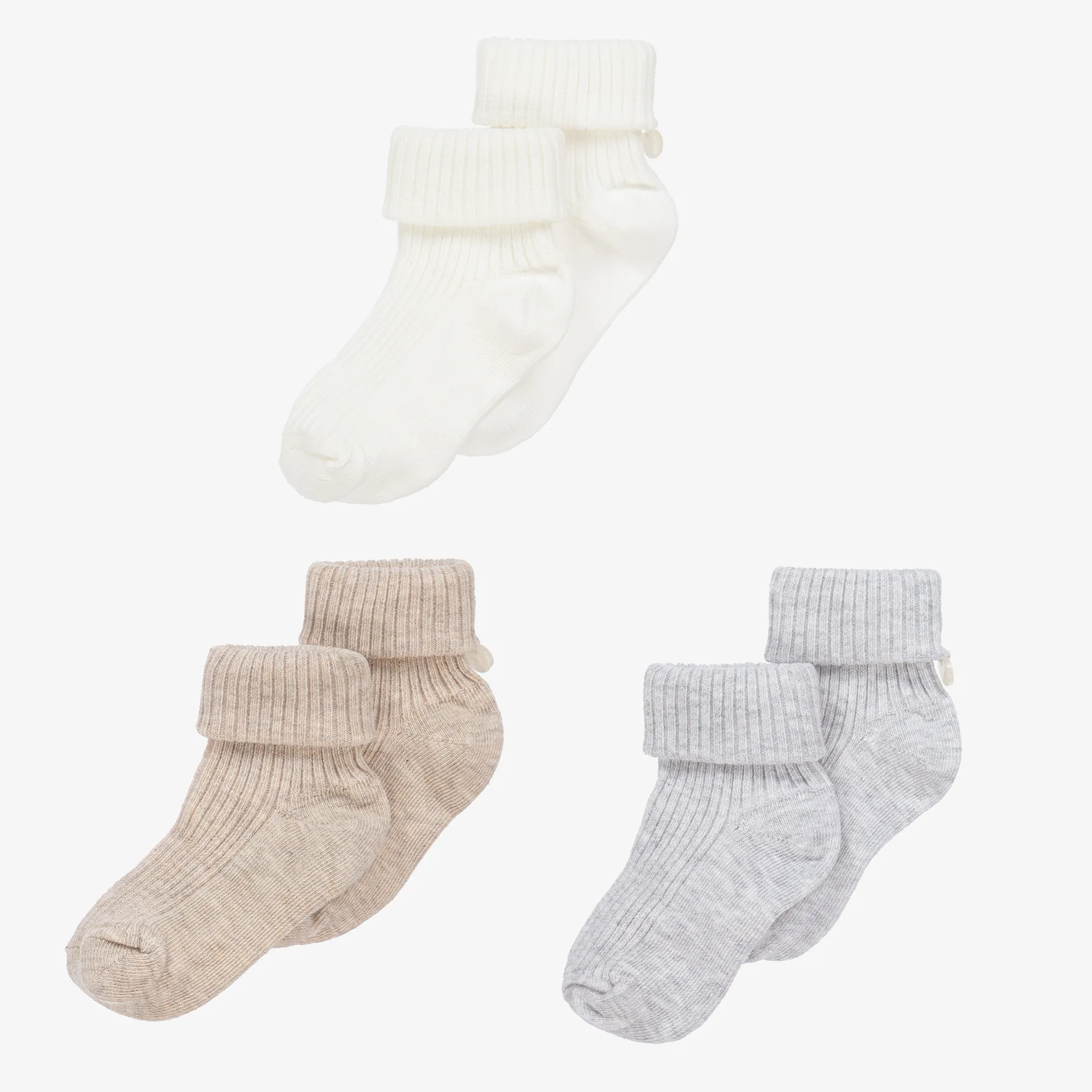 Beige Cotton Baby Socks (3 Pack)