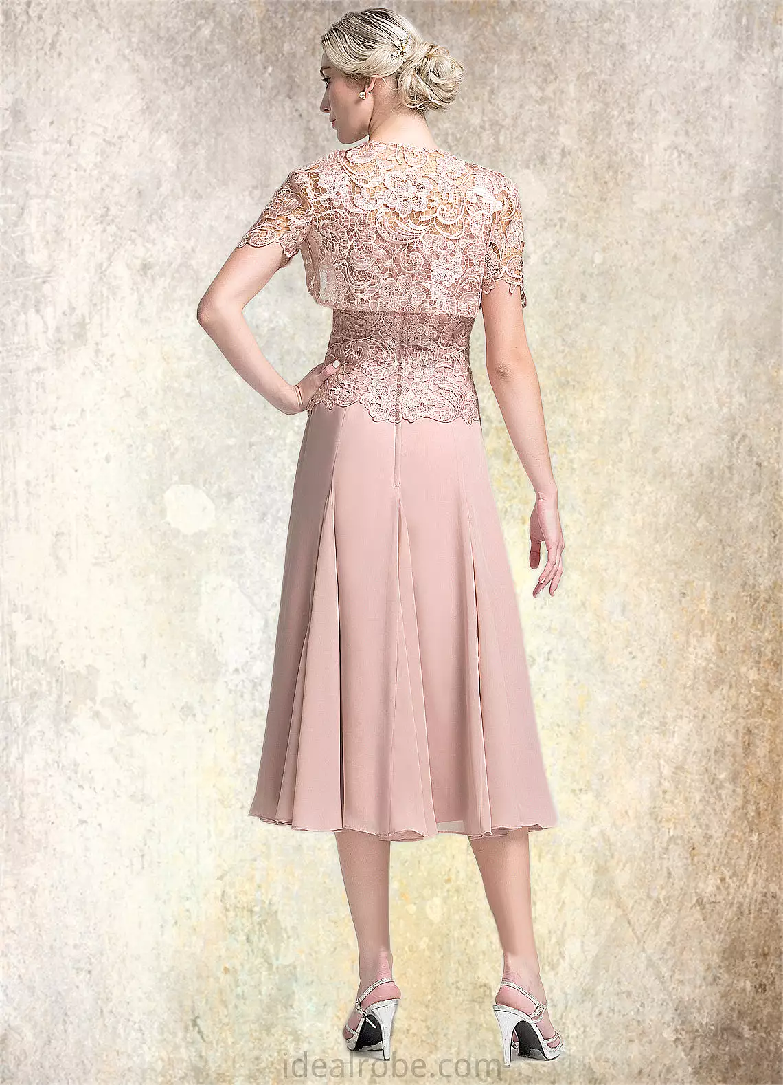 Belinda A-Line Square Neckline Tea-Length Chiffon Mother of the Bride Dress STK126P0014947