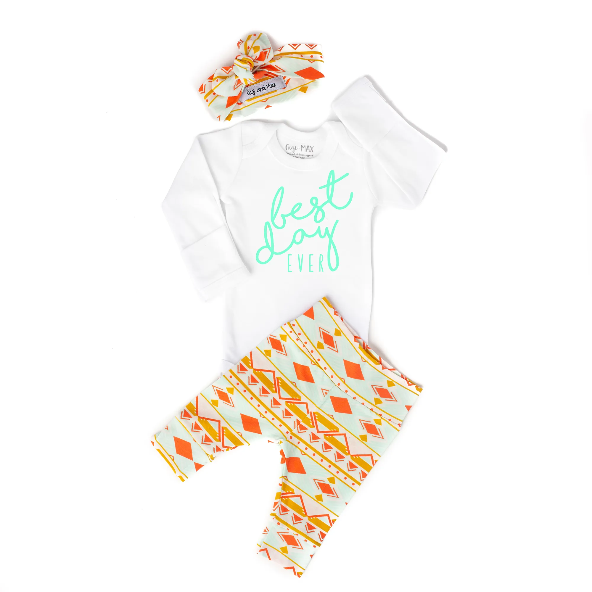 Best Day Ever Peach and Mint Aztec Newborn Outfit