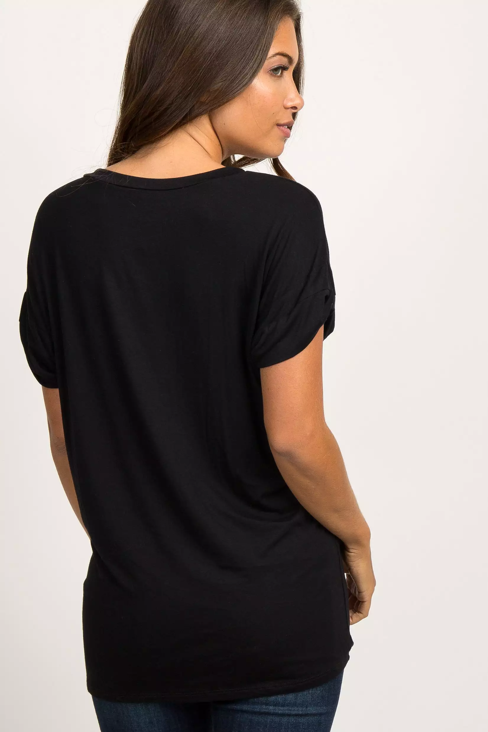 Black Basic V-Neck Pocket Maternity Top