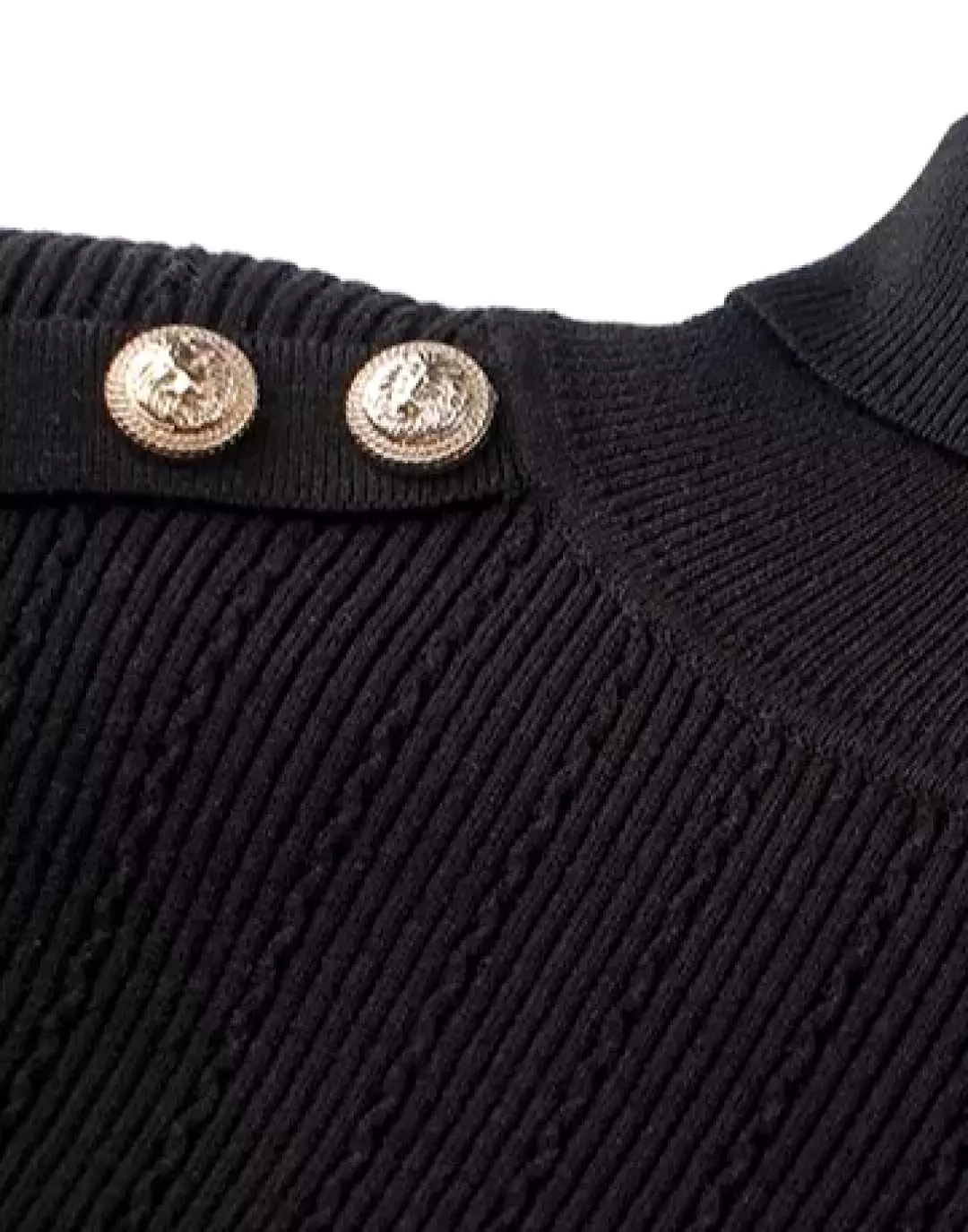 Black Knitted Buttoned Turtleneck Sweater