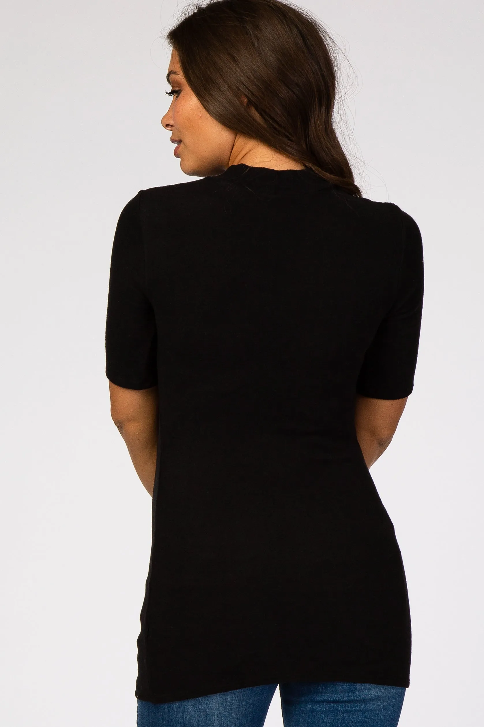 Black Soft Brushed Knit Mock Neck Maternity Top