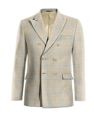  Blazer doble botonadura beige de algodón-lino príncipe de gales ligera