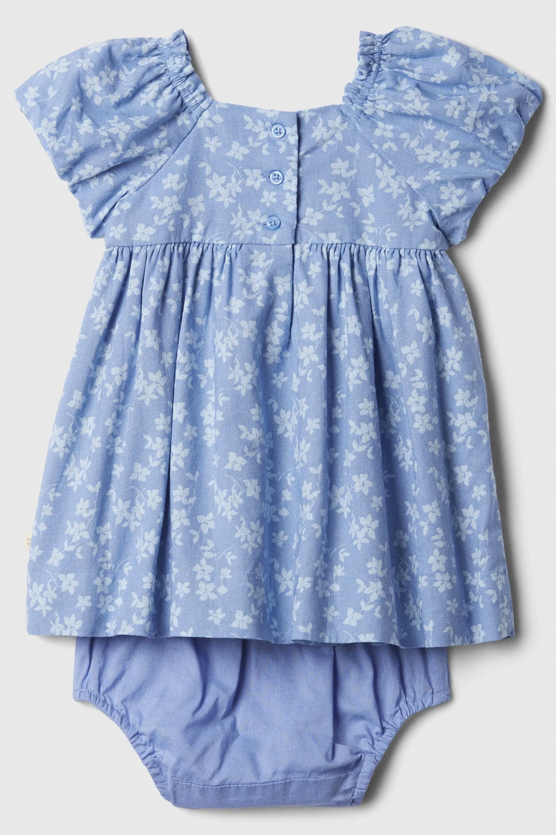 Blue Linen Blend Baby Floral Puff Sleeve Top and Shorts Set (Newborn-24mths)