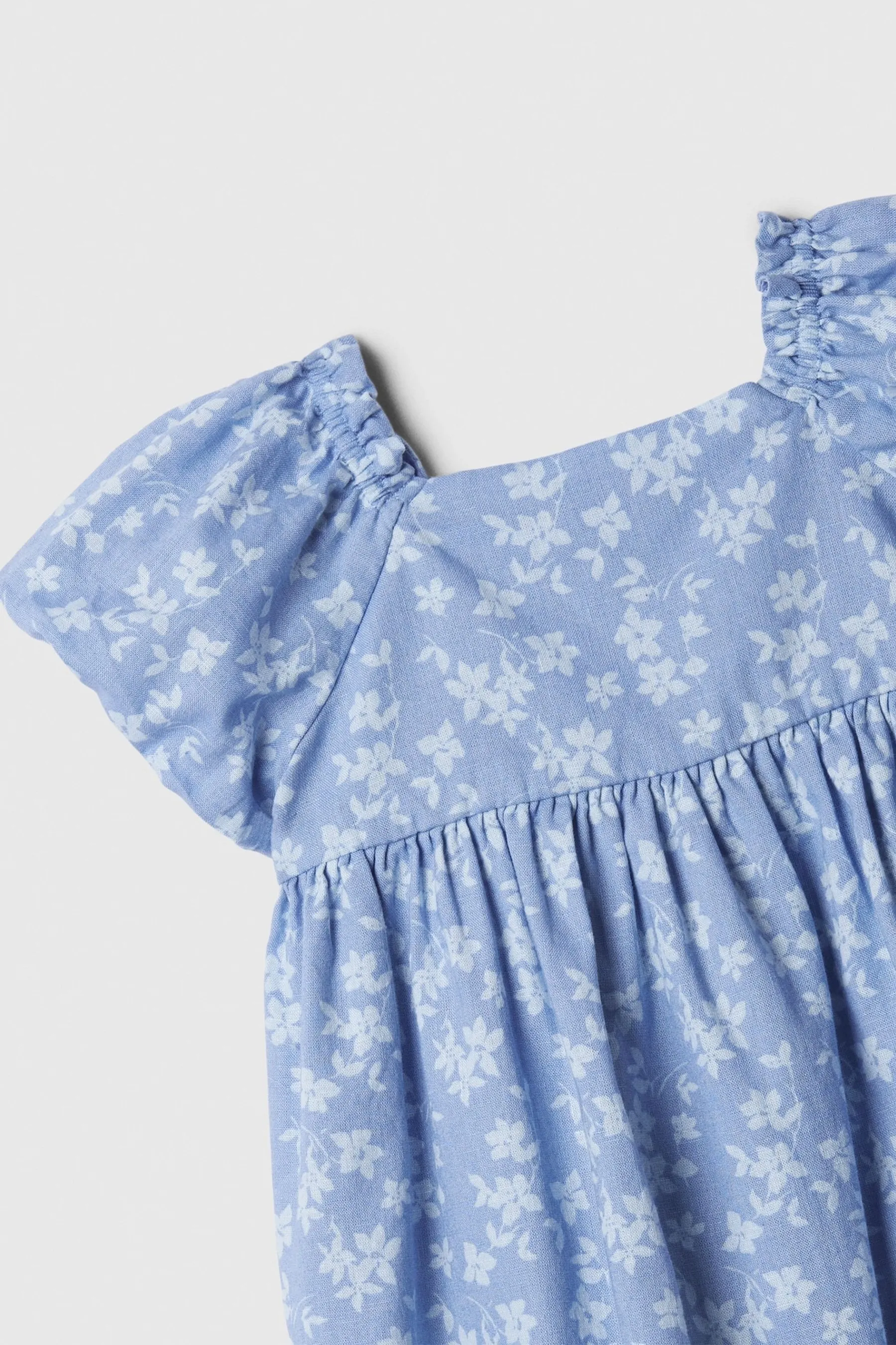 Blue Linen Blend Baby Floral Puff Sleeve Top and Shorts Set (Newborn-24mths)