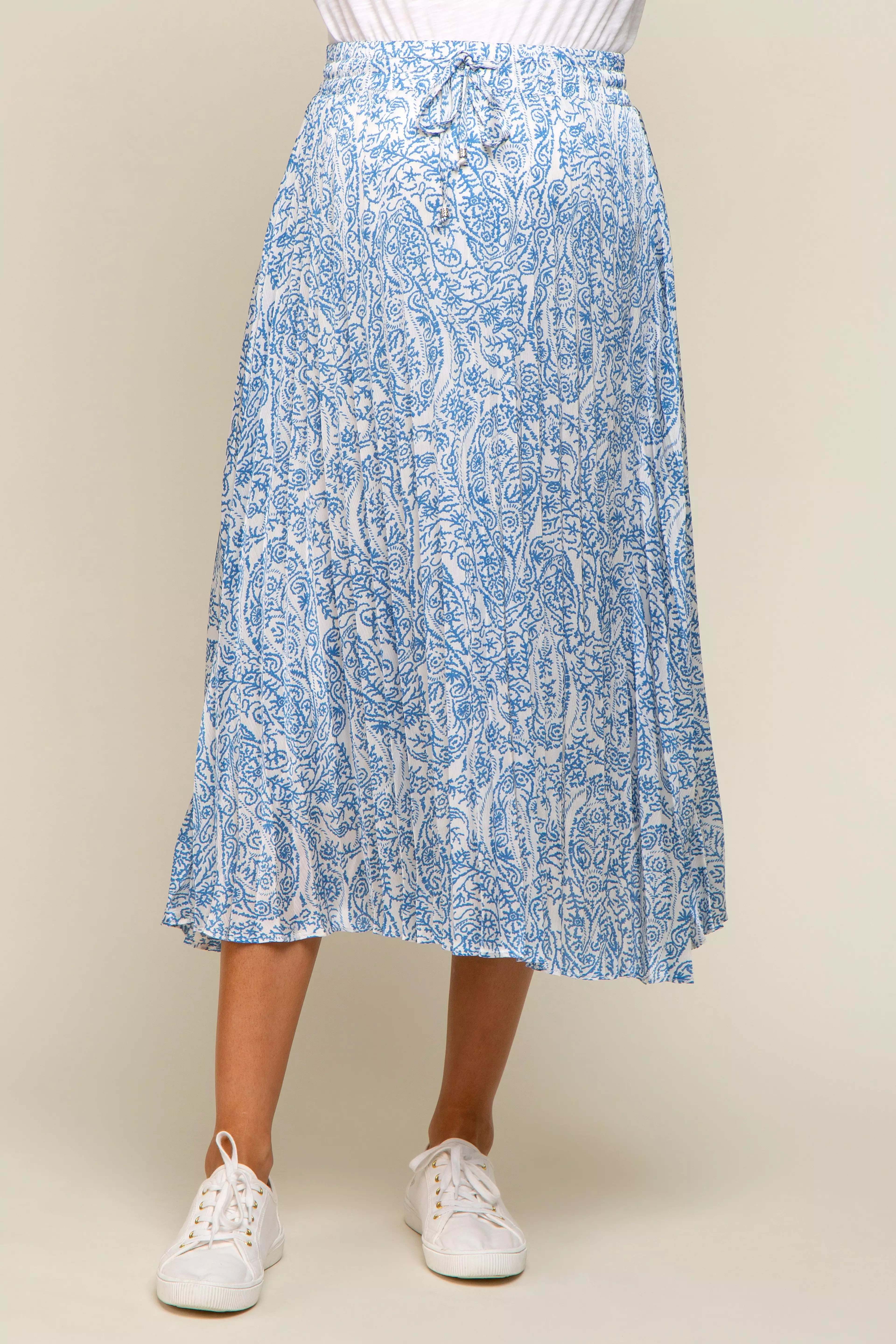 Blue Paisley Pleated Maternity Midi Skirt