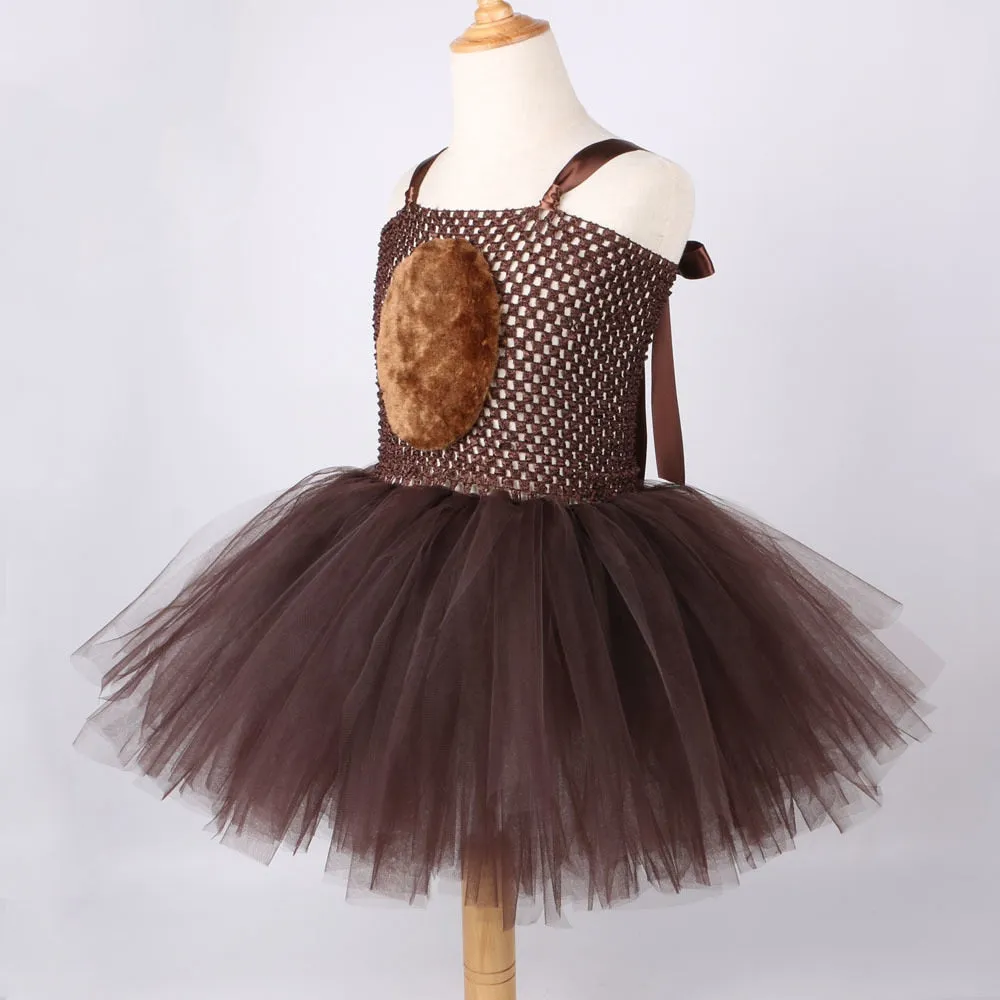 Brown Bear Baby Girls Tutu Dress with Headband Animal Halloween Costumes for Kids Toddler Tulle Outfits Birthday Party Dresses