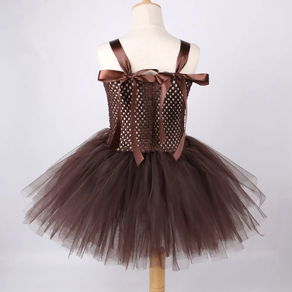 Brown Bear Baby Girls Tutu Dress with Headband Animal Halloween Costumes for Kids Toddler Tulle Outfits Birthday Party Dresses