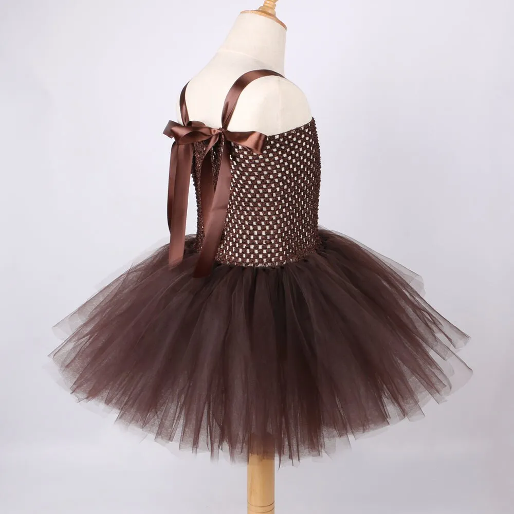 Brown Bear Baby Girls Tutu Dress with Headband Animal Halloween Costumes for Kids Toddler Tulle Outfits Birthday Party Dresses