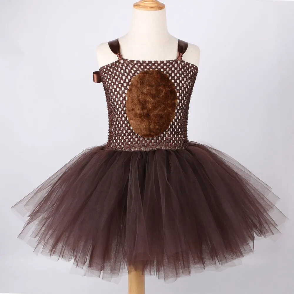 Brown Bear Baby Girls Tutu Dress with Headband Animal Halloween Costumes for Kids Toddler Tulle Outfits Birthday Party Dresses