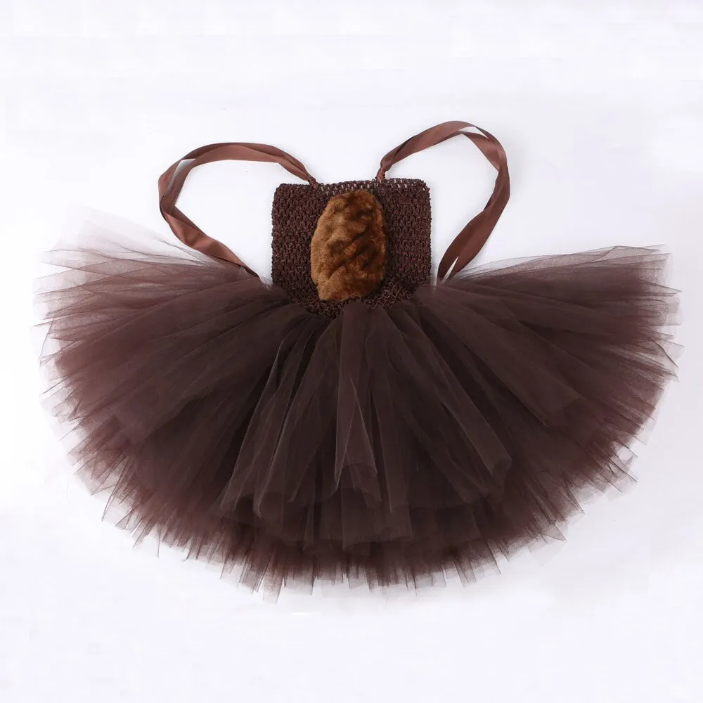 Brown Bear Baby Girls Tutu Dress with Headband Animal Halloween Costumes for Kids Toddler Tulle Outfits Birthday Party Dresses