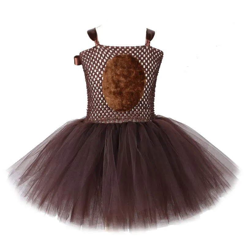 Brown Bear Baby Girls Tutu Dress with Headband Animal Halloween Costumes for Kids Toddler Tulle Outfits Birthday Party Dresses