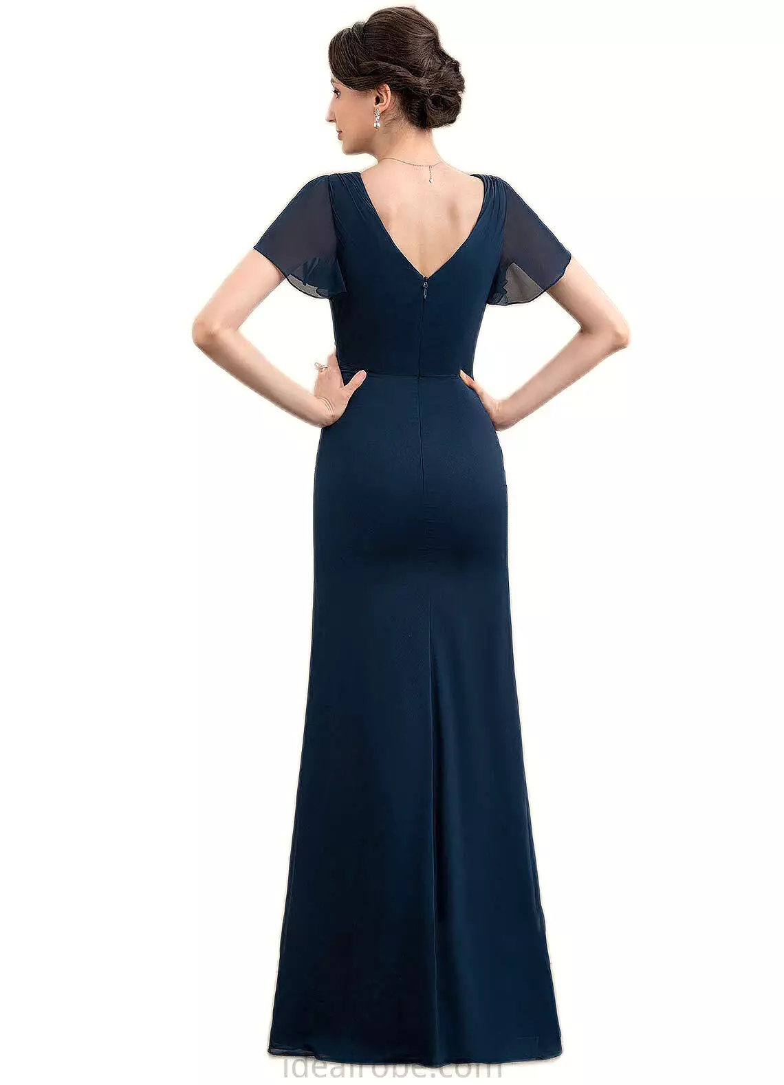 Callie Sheath/Column V-neck Floor-Length Chiffon Mother of the Bride Dress With Beading Split Front Cascading Ruffles STK126P001