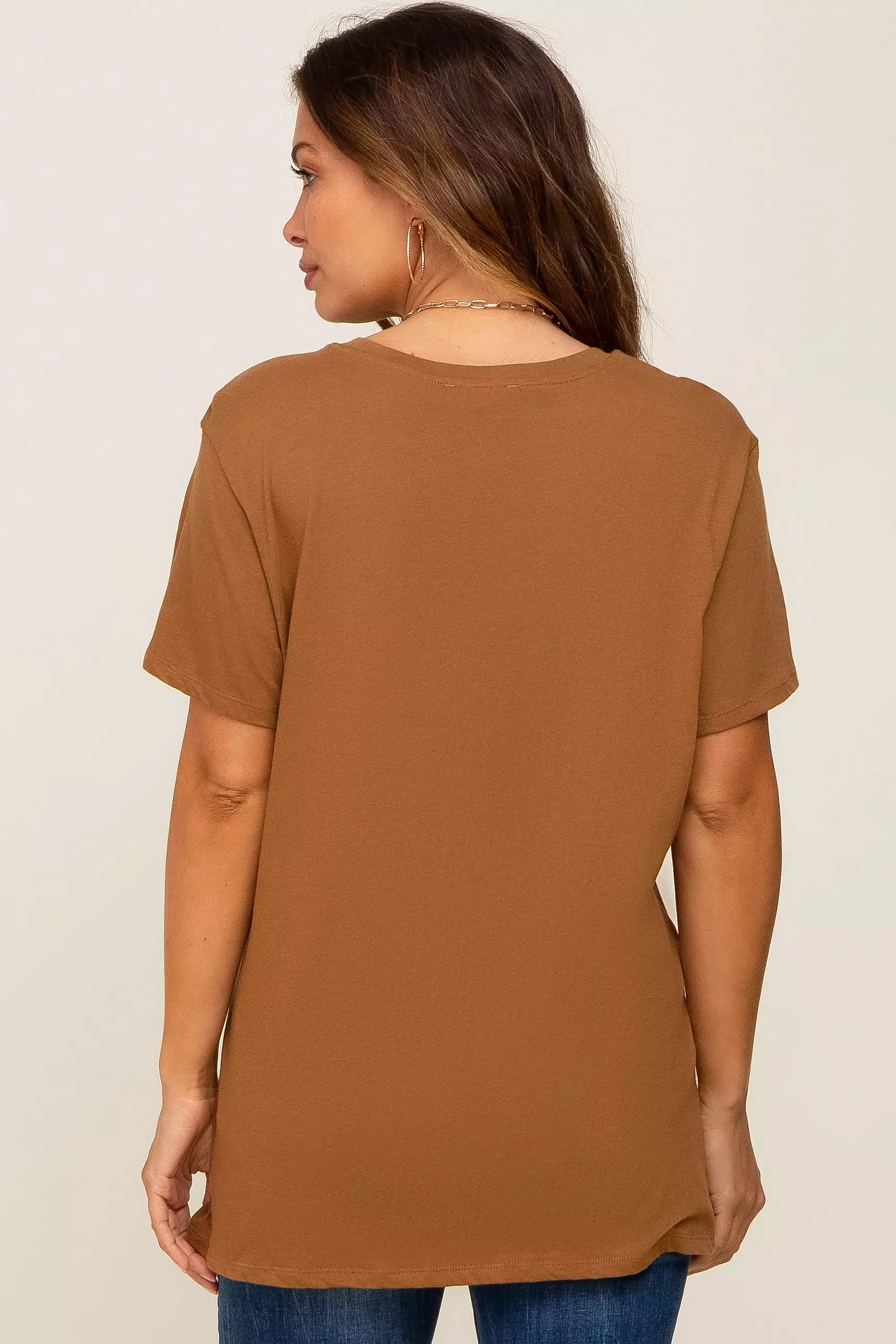 Camel Oversized Short Sleeve Maternity Top