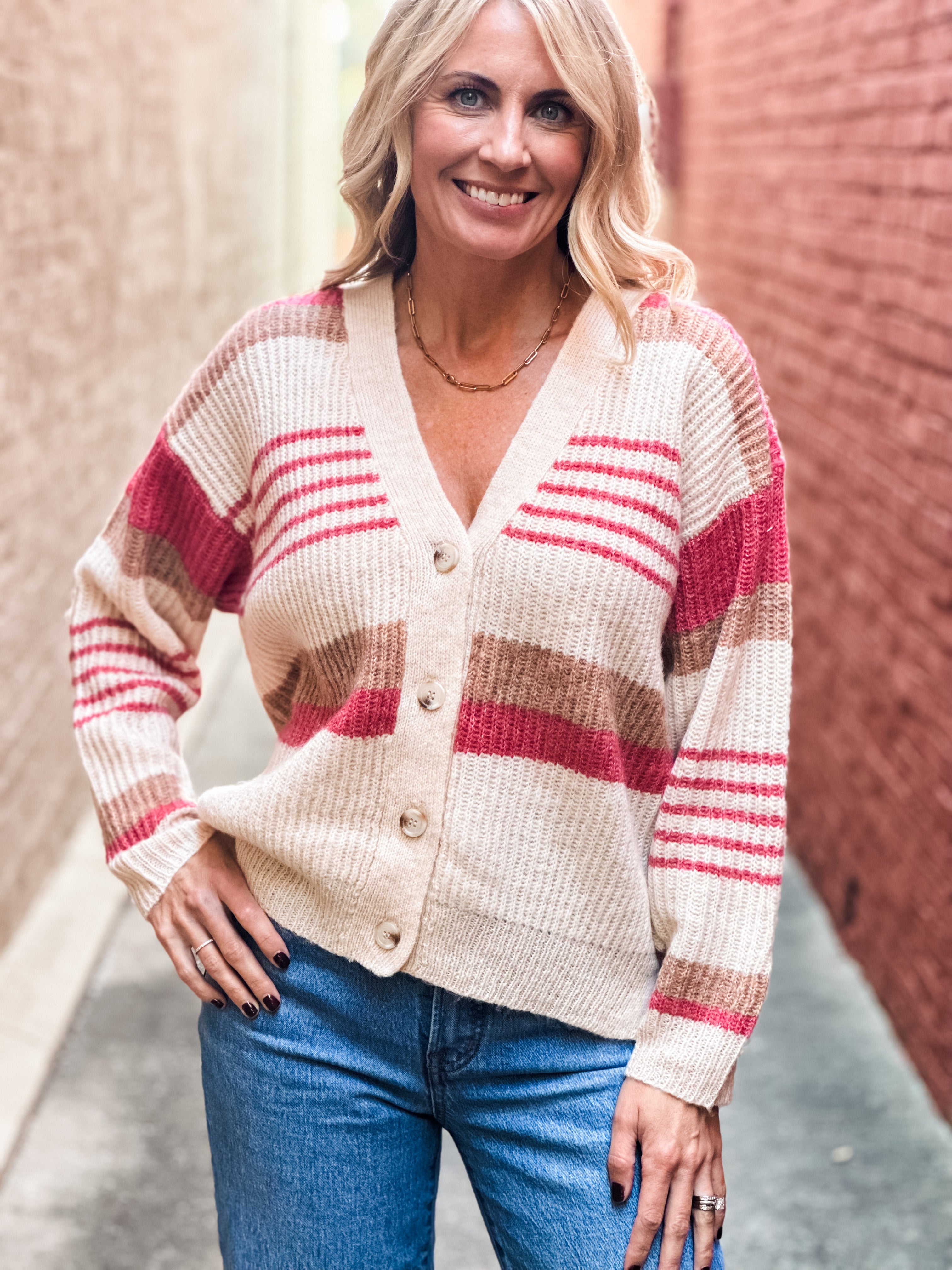 Candy Apple Striped Sweater Cardigan