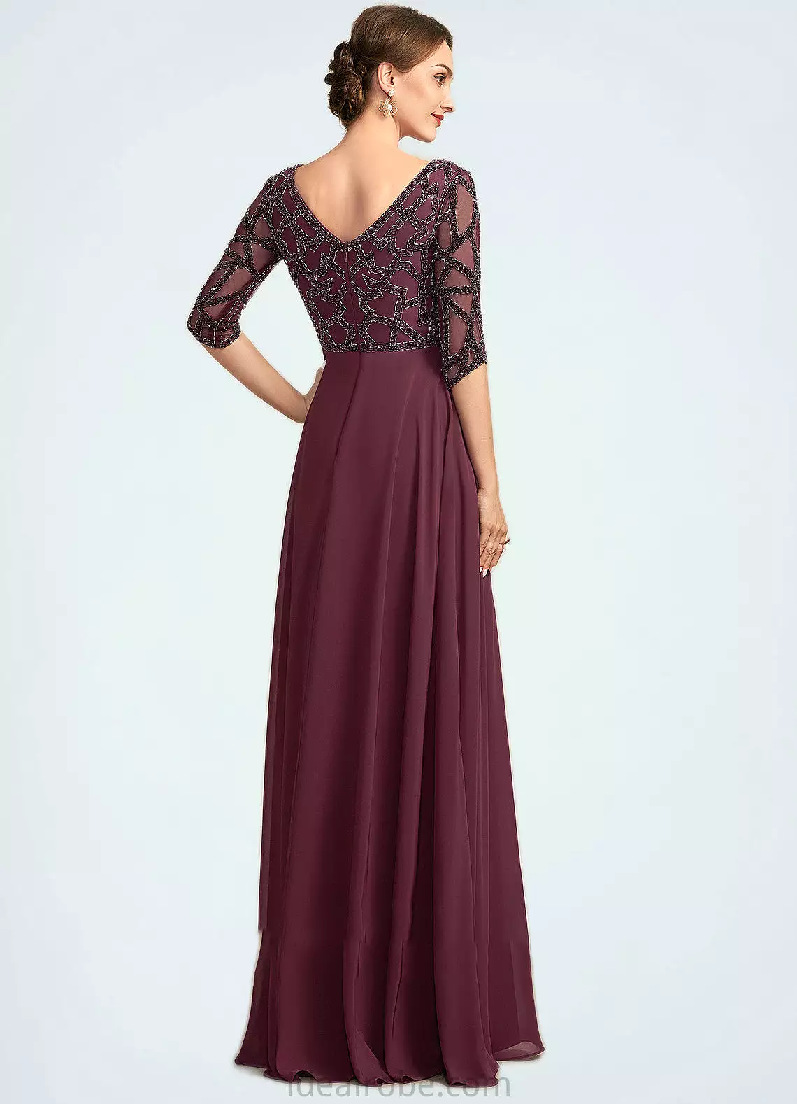 Chana Empire V-neck Floor-Length Chiffon Mother of the Bride Dress With Beading STK126P0014906