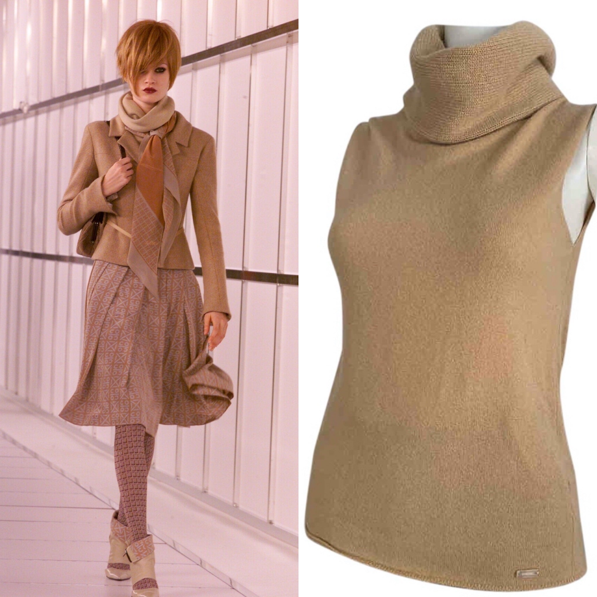 Chanel 00A 2000 Fall Light Brown Beige Turtleneck Sweater Blouse FR 40 US 4/6