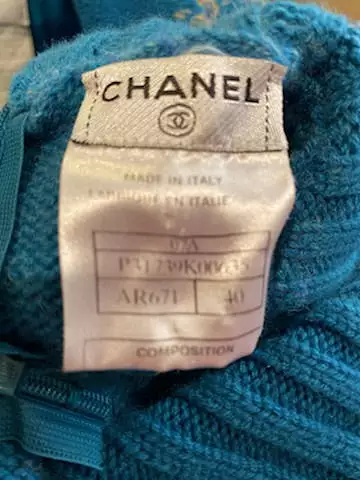 Chanel 07A 2007 Fall Short Sleeve Turquoise Pullover Turtleneck Sweater Top Blouse FR 40 US 6/8