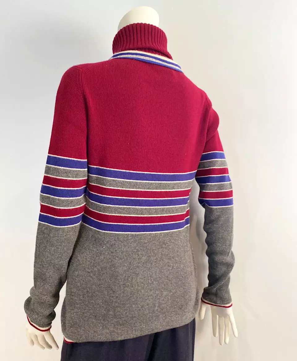 Chanel 09A 2009 Fall Long Sleeve Soft Cashmere Stripes Turtleneck Sweater FR 44 US 8/10