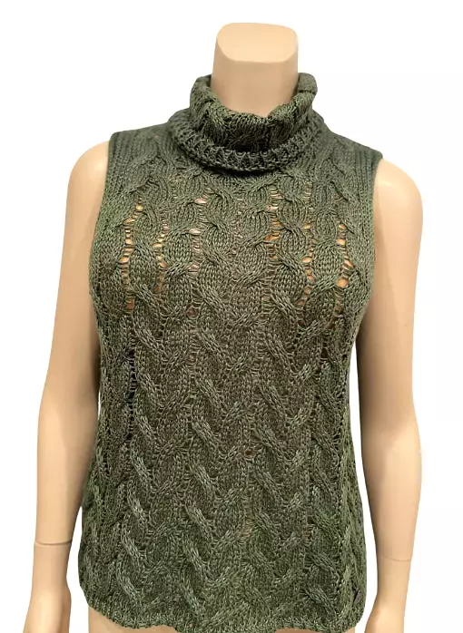 Chanel Identification 00C 2000 Cruise Casual Knit Green Turtleneck Sweater Blouse FR 44 US 8/10