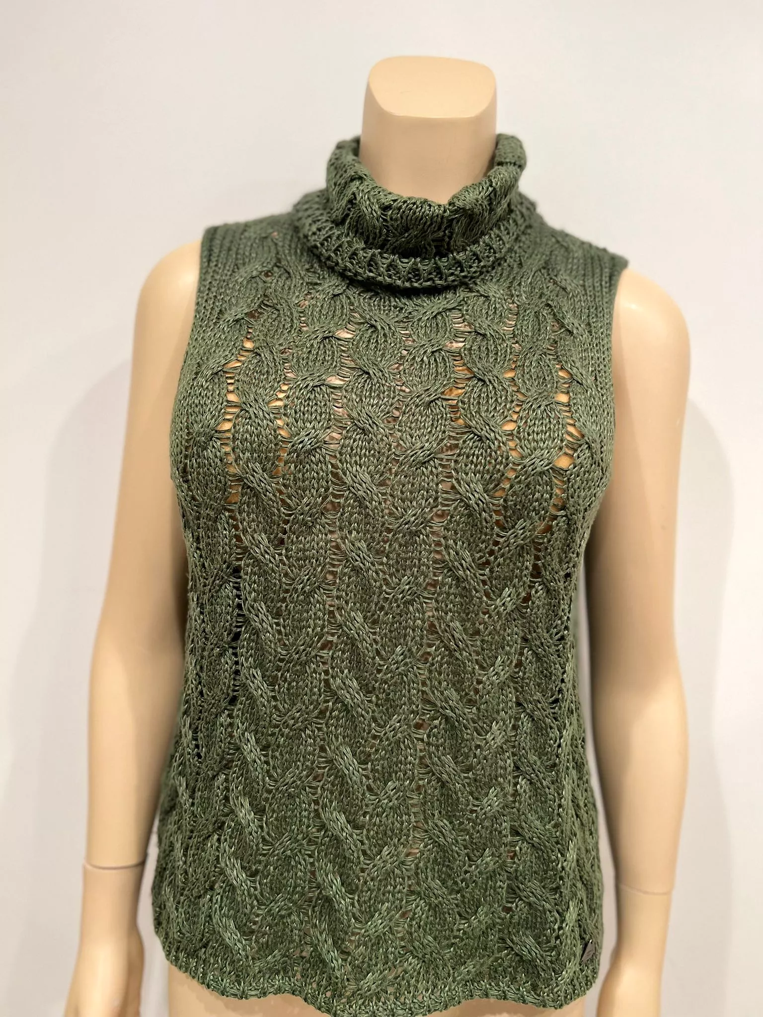 Chanel Identification 00C 2000 Cruise Casual Knit Green Turtleneck Sweater Blouse FR 44 US 8/10