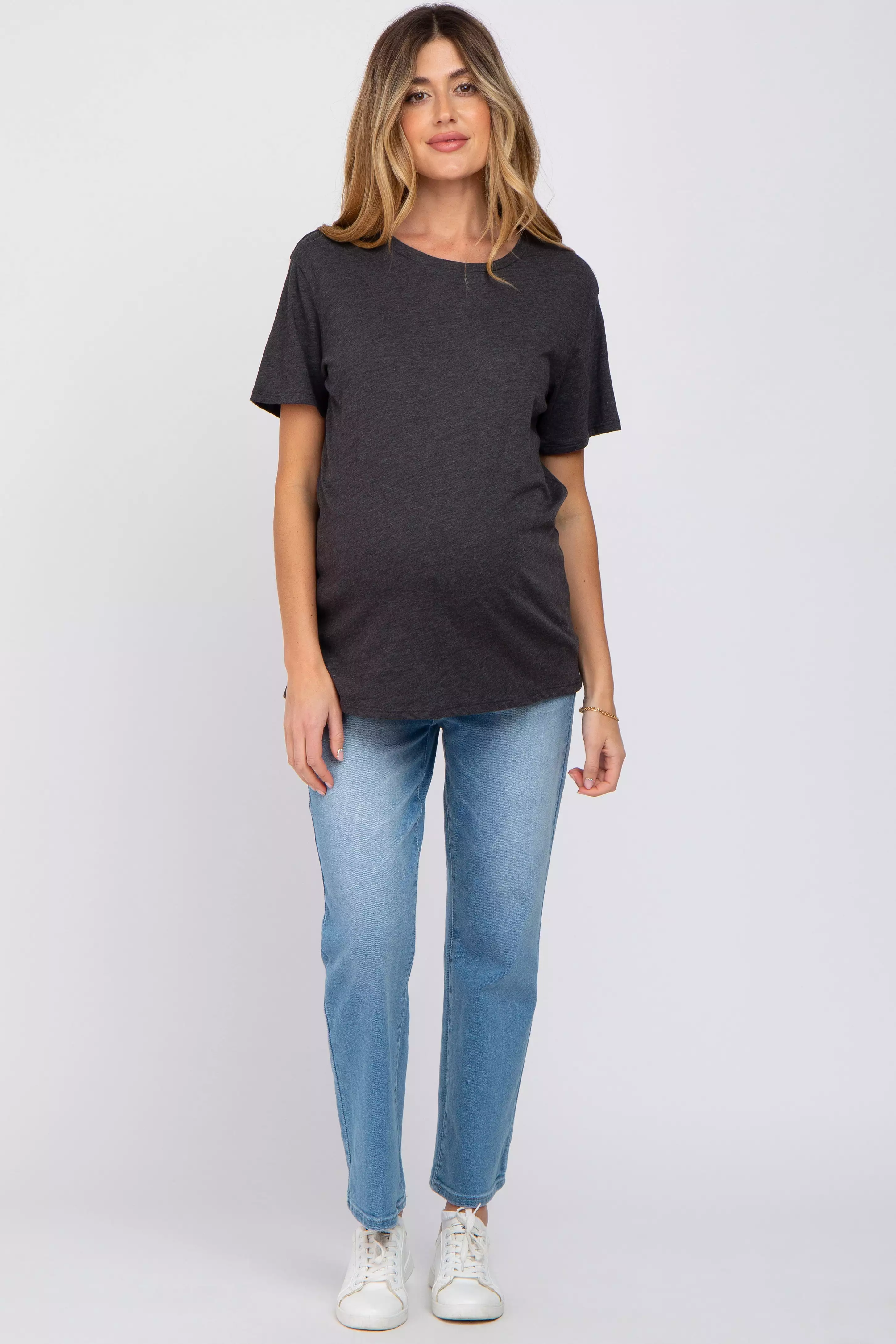 Charcoal Oversized Short Sleeve Maternity Top