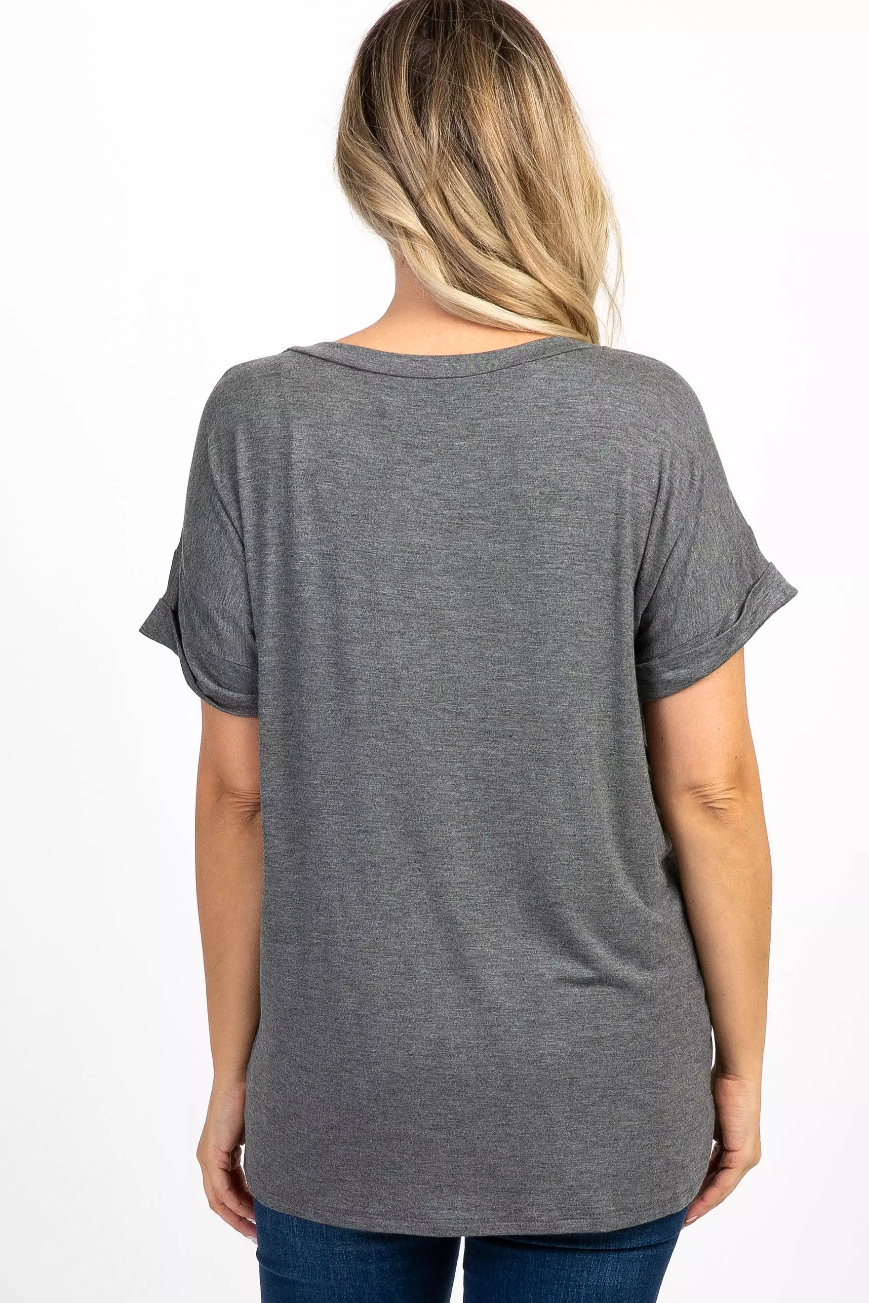 Charcoal V-Neck Pocket Accent Maternity Top