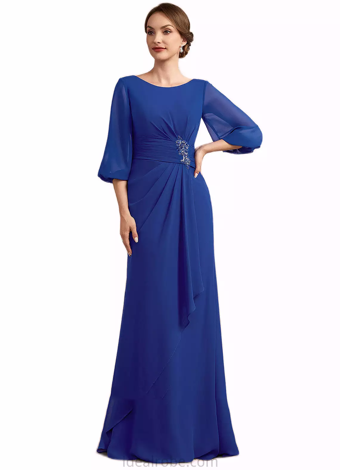 Chaya A-Line Scoop Neck Floor-Length Chiffon Mother of the Bride Dress With Ruffle Beading STK126P0014963