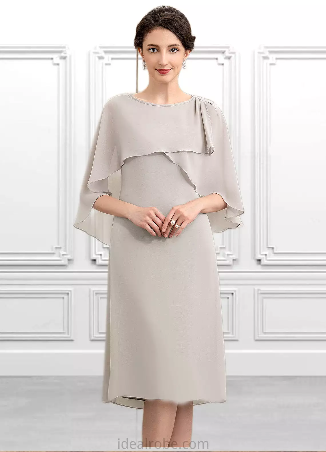 Cheyanne A-Line Scoop Neck Knee-Length Chiffon Mother of the Bride Dress STK126P0014935