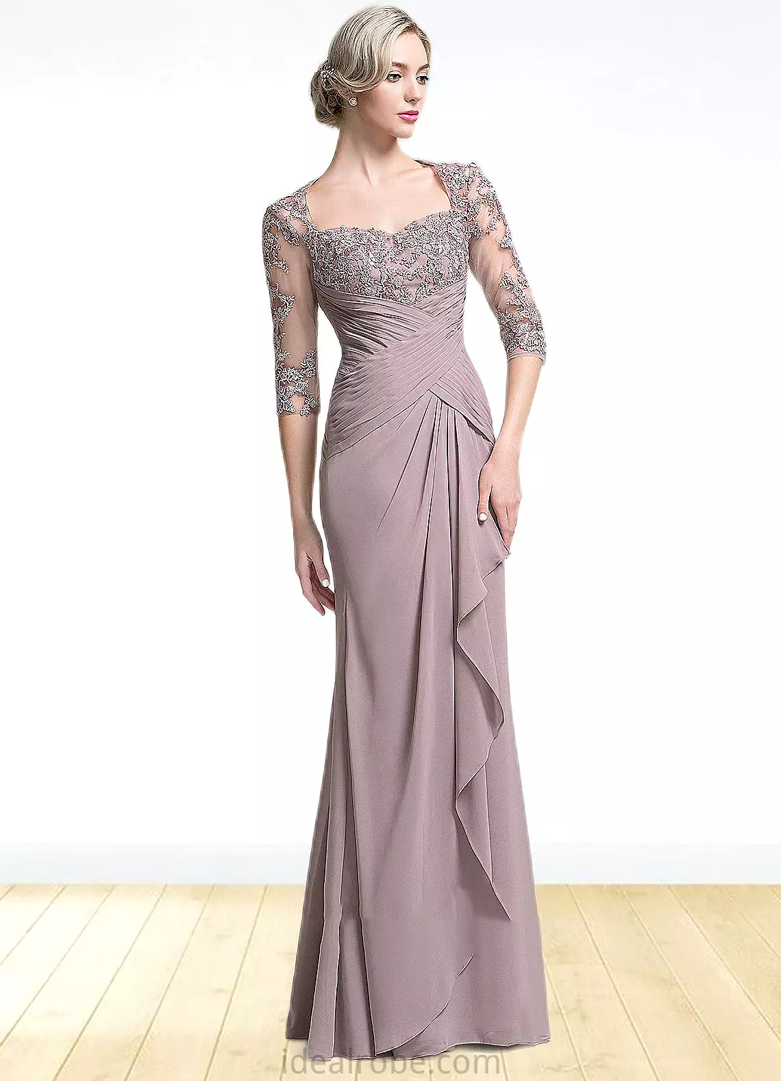 Cindy Trumpet/Mermaid Sweetheart Floor-Length Chiffon Mother of the Bride Dress With Ruffle Cascading Ruffles STK126P0014694